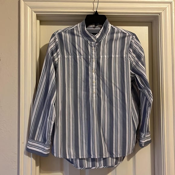 J. Crew Band-Collar Cotton Poplin Tunic in Stripe | Blue and White | 8 - Picture 2 of 7